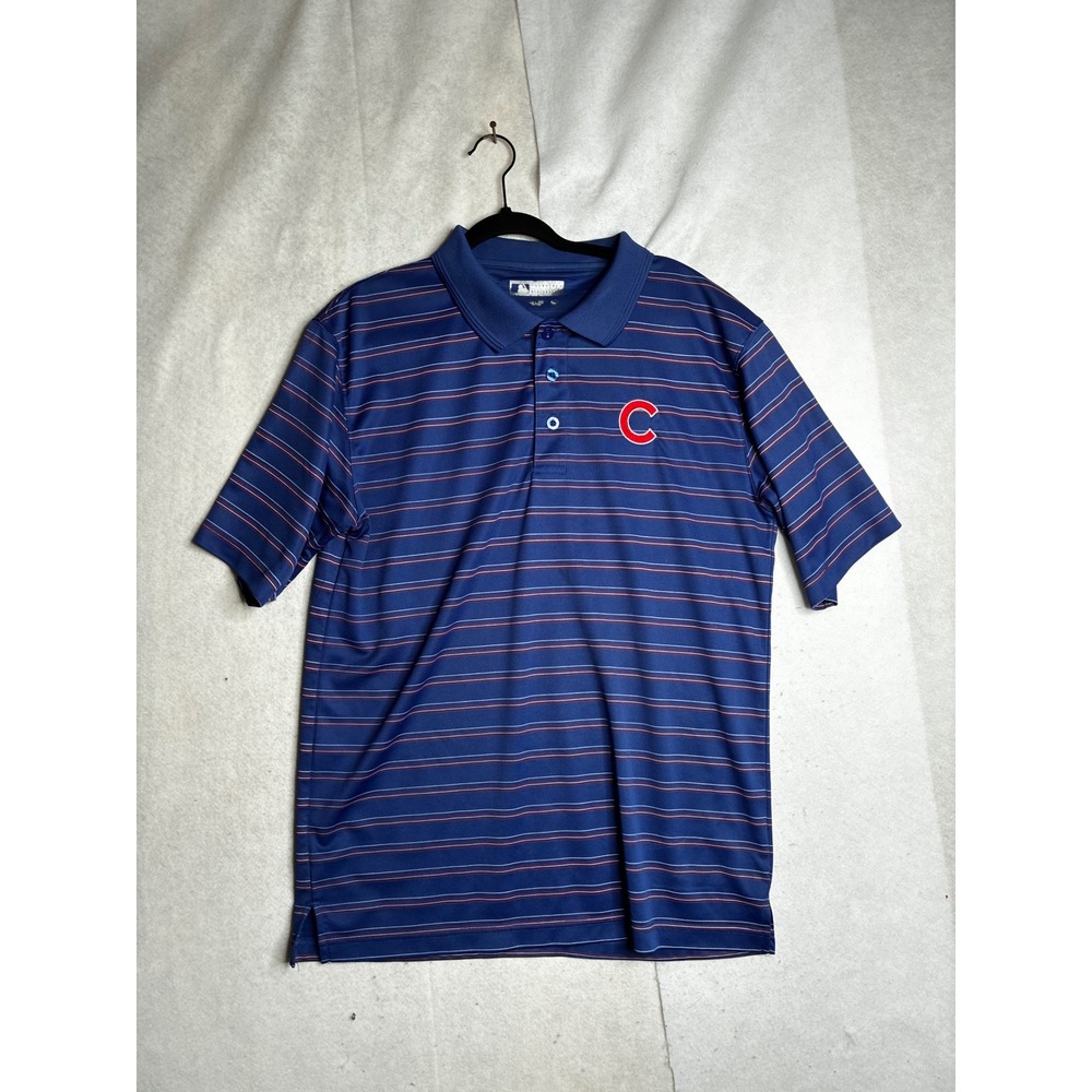 MLB Chicago‎ Cubs Mens Large Blue Striped Short Sleeve Performance Polo Shirt L